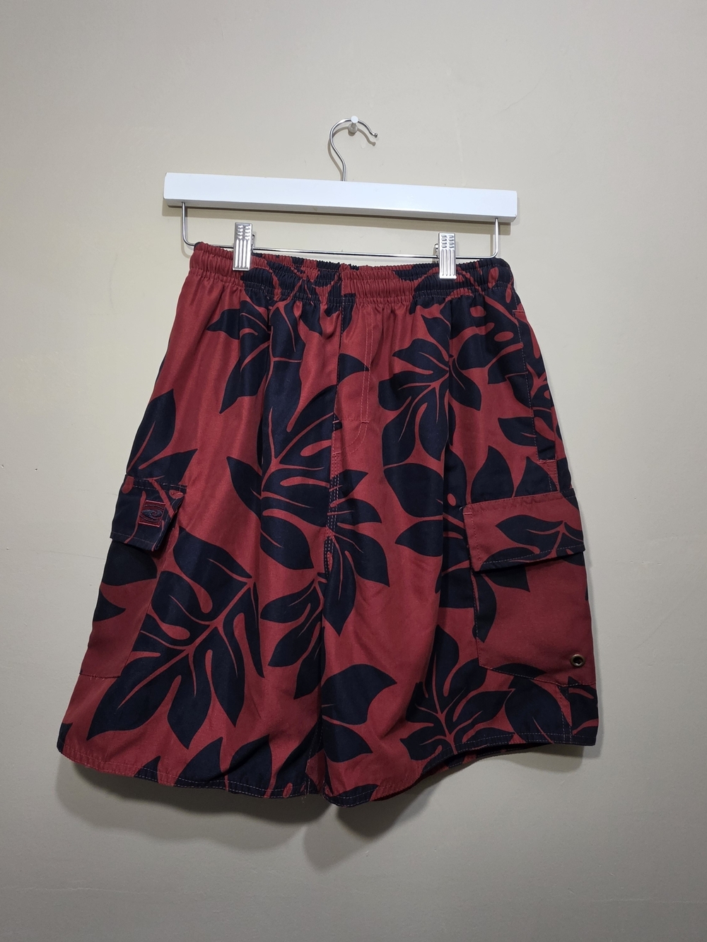 Hawaiian Surfwear Tropical Cargo Swim Shorts Red Black Size Small